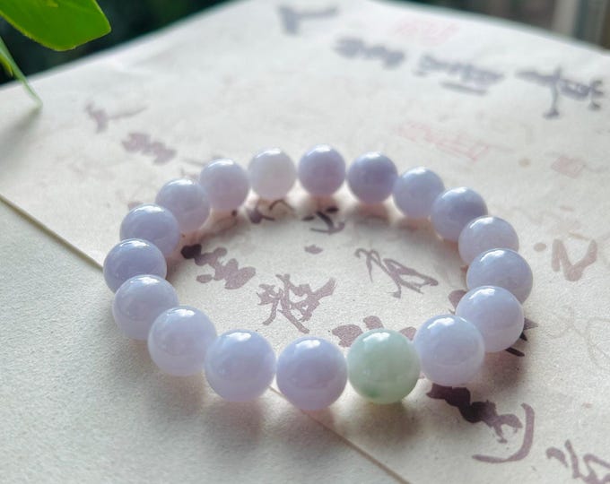Jadeite Jade Beaded Bracelet Handmade Jewelry Gift for Her Natural Burmese Untreated Type A Icy Lavender Pinkish Purple Jade 10mm