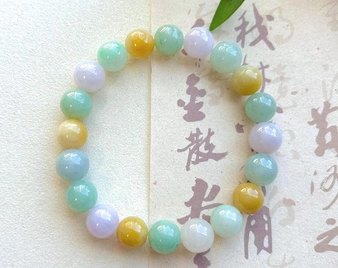 Jadeite Jade Beaded Bracelet Handmade Jewelry Gift for Her Authentic Untreated Burmese Type A Icy Gelatinous Jadeite MultiColor FeiCui 10mm