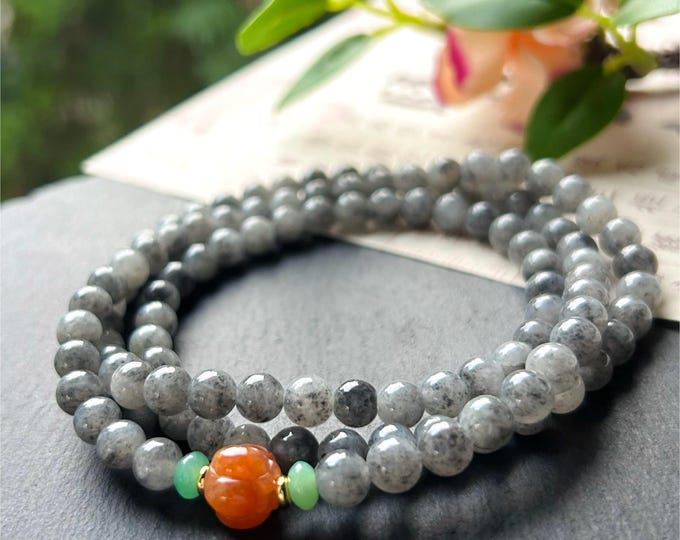 Natural Jadeite Beaded Stacked Bracelet Sweater Necklace Burmese Type A Highly Translucent Icy Wuji Black Jade 6.2mm