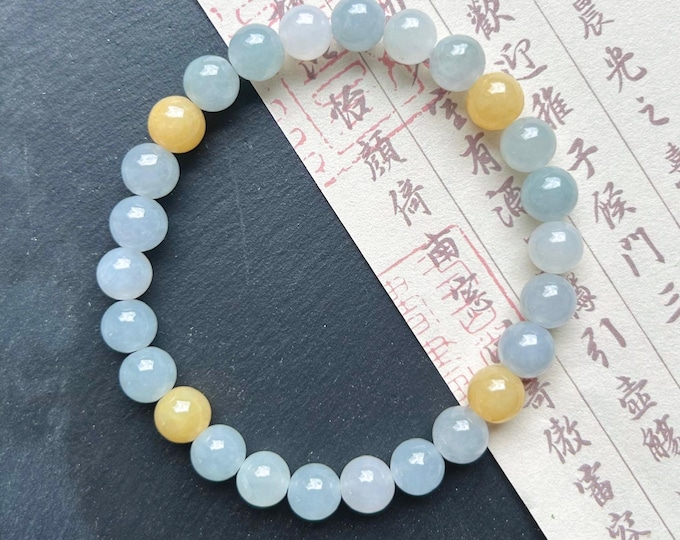 Jadeite Jade Beaded Bracelet Handmade Jewelry Gift for Her Natural Ubtreated Burmese Type A Icy Translucent MultiColor Jade 7.5mm FeiCui