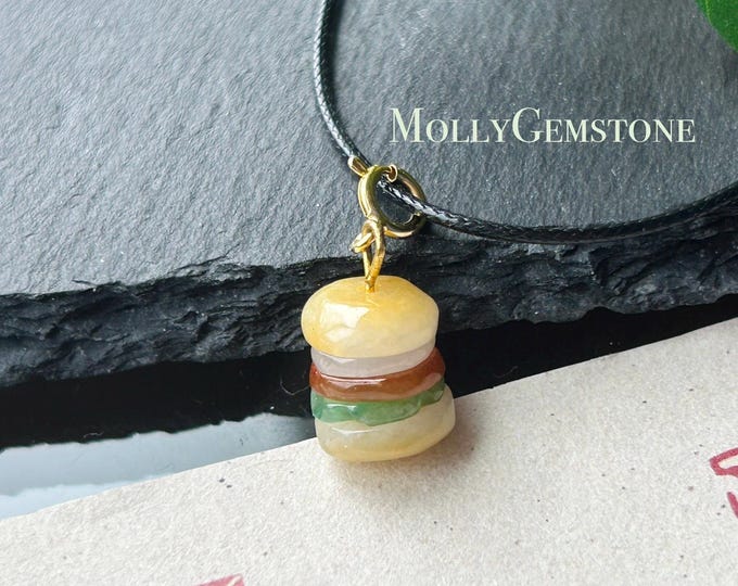 Natural Jadeite Hamburger Bracelet Charm/Petite Pendant Burmese Type A Icy Translucent Multicolor Jade Sterling Silver