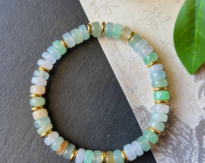 Natura Jadeite Beaded Bracelet Burmese Type A Icy Highly Translucent Multicolor Jade 7mm