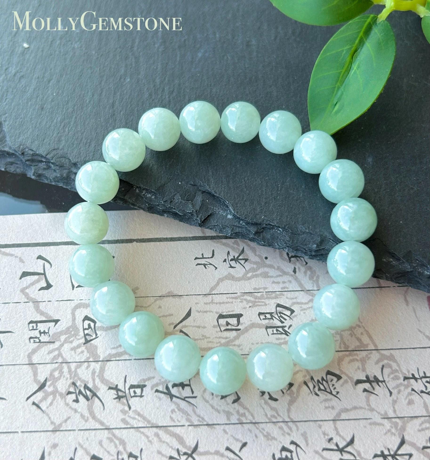 Natural Jadeite Bracelet, Burmese Type A Icy Gelatinous Pale Apple