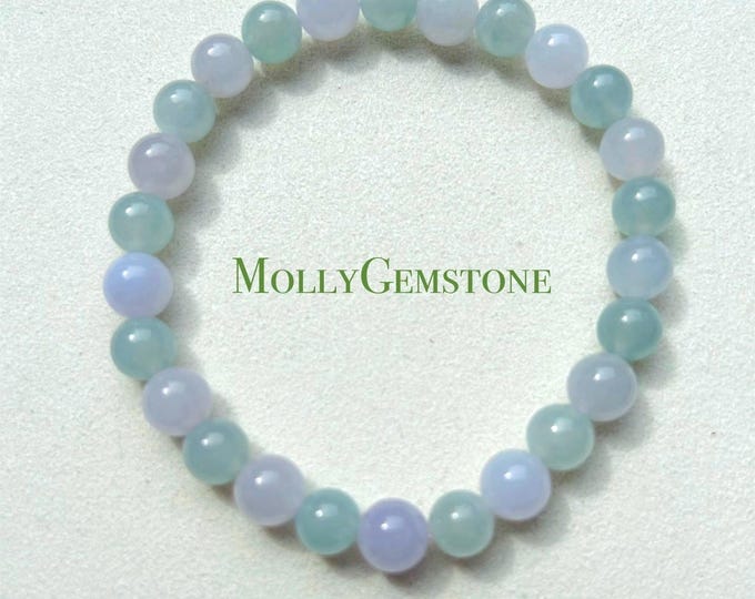 Jadeite Jade Beaded Bracelet Jewelry Gift for Her Untreated Icy Highly Translucent Type A Burmese Lavender Pinkish Purple & Sky Blue 7.3mm