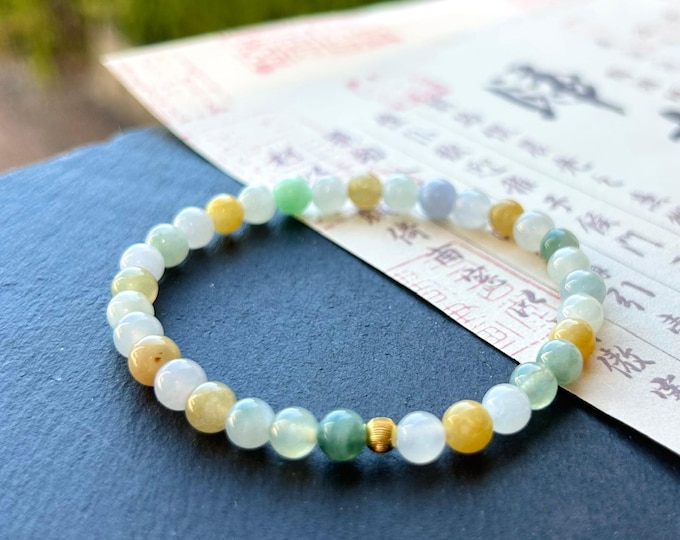 Jadeite Jade Beaded Bracelet Jewelry Natural Untreated Burmese Type A Icy Translucent Jadeite Multi-color Rainbow Feicui 5.5mm Handmade Gift
