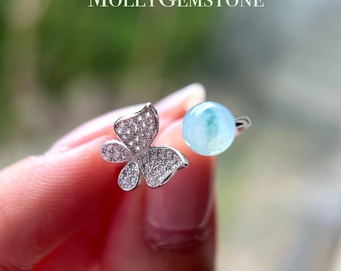 Jadeite Jade Silver Adjustable Ring Handmade Jewelry Mothers Day Gift Type A Natural Burmese Untreated Icy Highly Translucent Jadeite