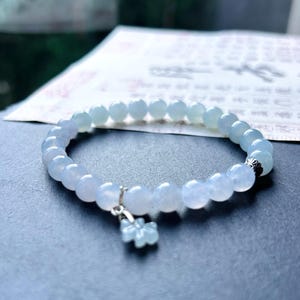 Pulseira de contas de jade jadeíta, joia artesanal, presente para ela, birmanesa, natural, translúcida, tipo A, azul gelo e branco, cor degradê, jade 7 mm