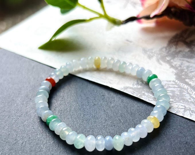 Burmese Jadeite Beaded Bracelet: Natural Type A Highly Translucent Icy Multicolor 6mm Myanmar Jade Untreated