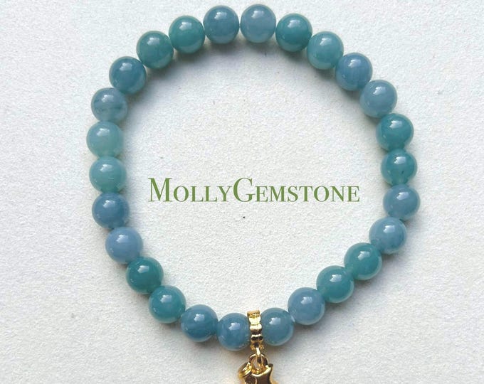 Icy Blue Jadeite Beaded Bracelet - Perfect Valentine Gift for her, Guatemalan Grade A Jadeite Jade Handmade Jewelry in Canada