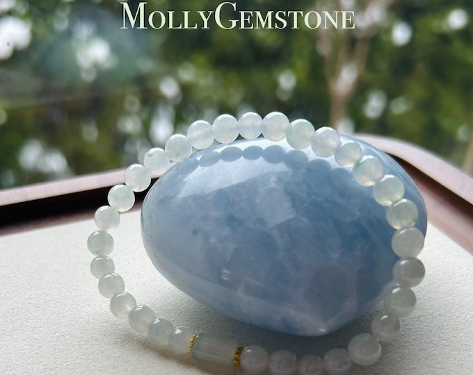 Jadeite Beaded Bracelet Jade Jewelry Lunar New Year Gift Natural Type A Highly Translucent Icy White Burmese Jadeite 6mm Handmade in Canada