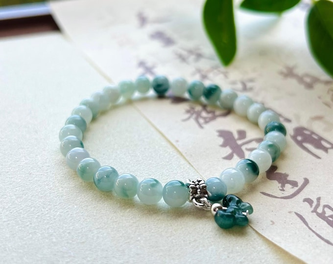 Jadeite Jade Beaded Bracelet Jewelry Mothers Day Gift Natural Untreated Type A Burmese Icy Translucent Gelatinous Flora Blue Green 6mm Jade