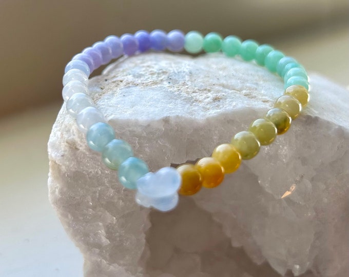 Jadeite Jade Bracelet Jewelry Gift for Her 100% Genuine High Quality Translucent Type A Burmese 5mm Rainbow Color Fei Cui Handmade in Canada