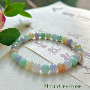 Jadeite Jade Beaded Bracelet Jewelry Mothers Day Gift Natural Untreated Burmese Icy Translucent Type A MultiColor Jadeite Jade 6.8mm