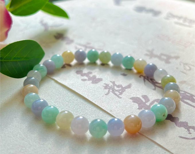 Jadeite Jade Beaded Bracelet Jewelry Mothers Day Gift Natural Untreated Burmese Icy Translucent Type A MultiColor Jadeite Jade 6.8mm