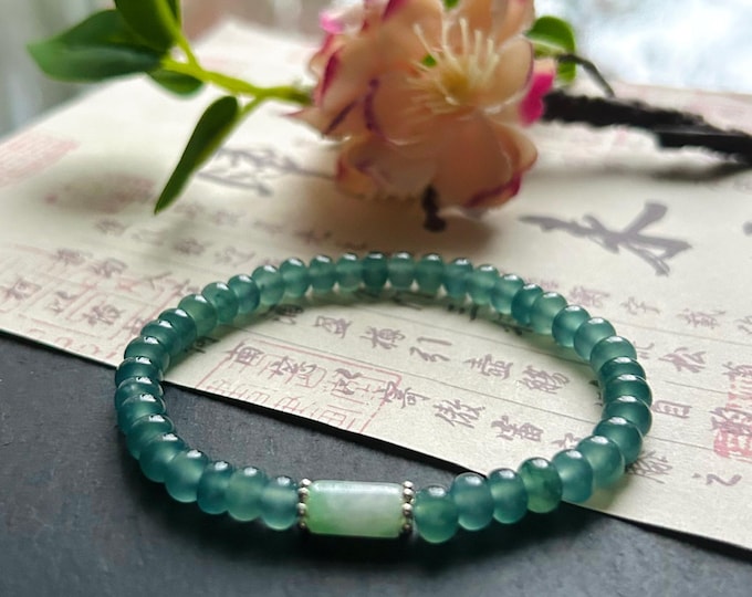Natural Jadeite Beaded Bracelet Untreated Guatemalan Type-A Highly Translucent Icy Blue 6mm Jade Handmade
