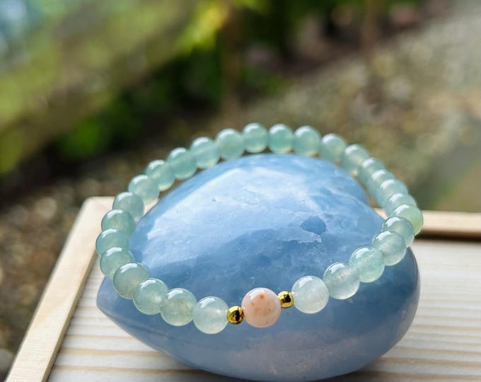 Jadeite Jade Bracelet Jewelry Natural Untreated Burmese Type A highly Translucent Icy Green Scattered Red 6mm FeiCui Handmade Gift for Her