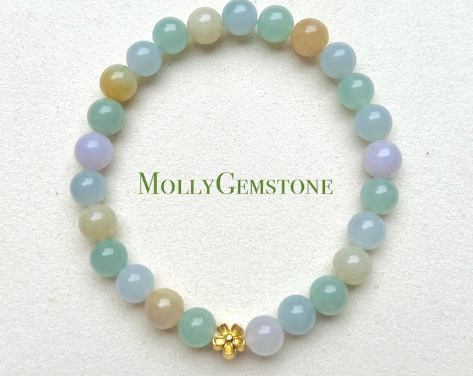 Jadeite Jade Beaded Bracelet Jewelry Natural Untreated Burmese Type A Icy Translucent Jadeite Multi-color Candy Feicui 7mm Handmade Gift