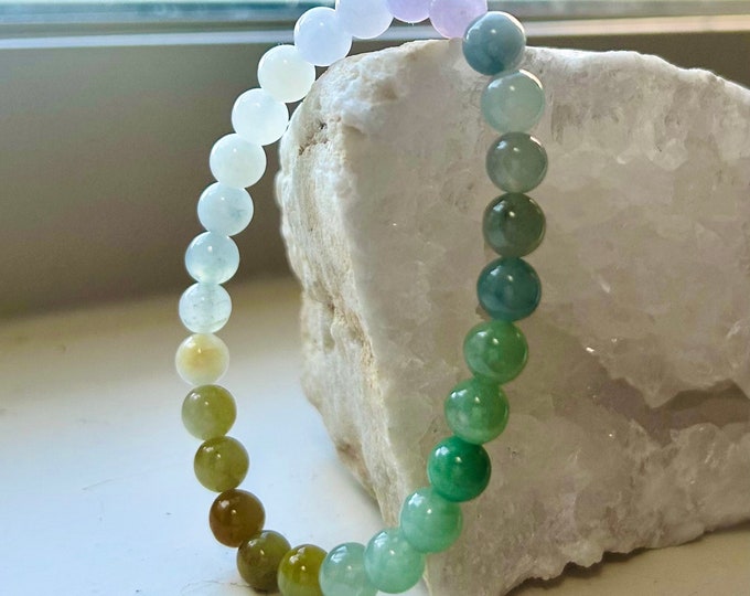 Jadeite Jade Bracelet Jewelry Gift for Her 100% Genuine High Quality Translucent Type A Burmese Jadeite 6.8mm Multi-Color Handmade in Canada