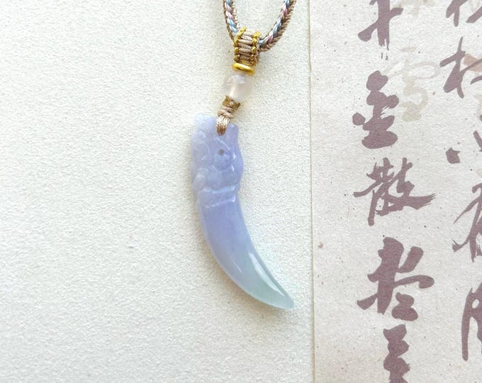 Jadeite Jade Pendant Jewelry Mothers Day Gift Natural Burmese Type A Translucent Icy Lavender Purple Jade Handcarved Dragons Fang Jade
