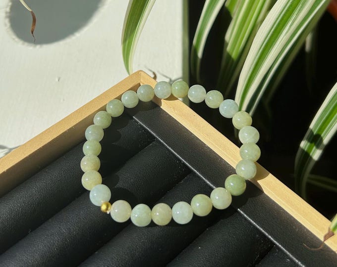 Yellow Jadeite Jade Bracelet Jewelry Gift for Her 100% Genuine Type A Yellow Jadeite 7mm Fei Cui Lucky Bracelet Handmade in Canada