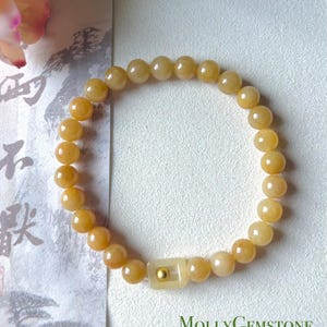 Jadeite Jade Beaded Bracelet Handmade Jewelry Gift for Her Natural Burmese Type A Icy Yellow Highly Translucent Jade 6.6mm FeiCui Bracelet