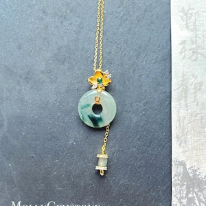 Jadeite Jade Lucky Donut Pendant Jewelry Gift for Her Natural Burmese Untreated Type A High Translucency Icy Blue Flora Jade Sterling Silver