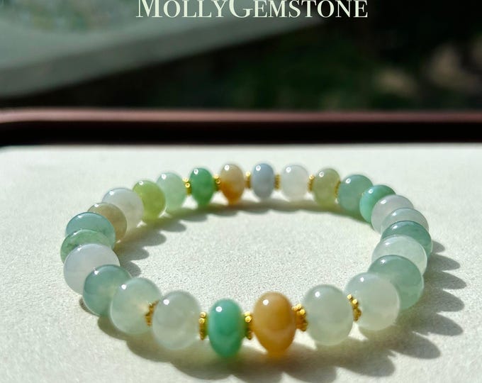 Jadeite Jade Beaded Bracelet Jewelry Natural Burmese Type A Icy Highly Translucent Jadeite Multi-color Candy Color 8.5mm Drum Bead Jade Gift