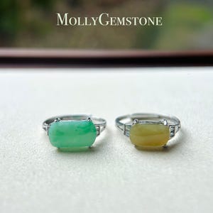 Anillo de jadeíta, joyería de regalo, auténtico birmano, sin tratar, translúcido helado, tipo A, jadeíta amarilla o verde, anillo ajustable de plata esterlina tipo silla de montar