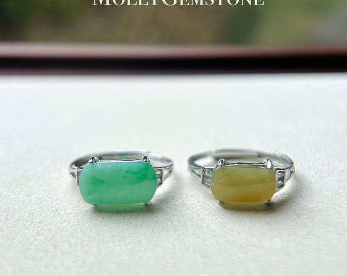 Jadeite Ring Jewelry Gift Burmese Authentic Untreated Icy Translucent Type A Yellow or Green Jadeite Adjustable Sterling Silver Saddle Ring