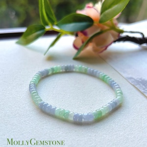 Jadeit Jade Perlen Armband Schmuck handgemachtes Geschenk für sie natürliche unbehandelte birmanische eisige durchscheinende Typ A Lavendel lila & grüne Jade 4 mm