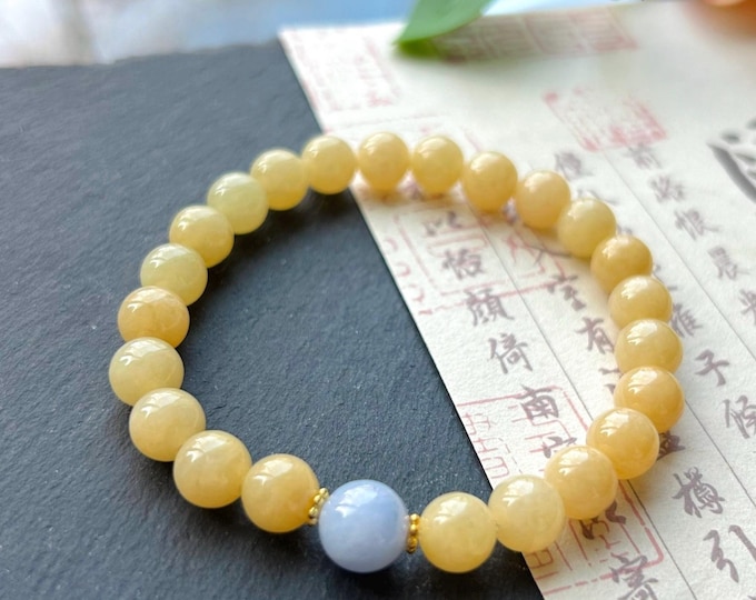 Natural Jadeite Beaded Bracelet Burmese Type A Icy Yellow & Lavender Purple Jade 7.8mm