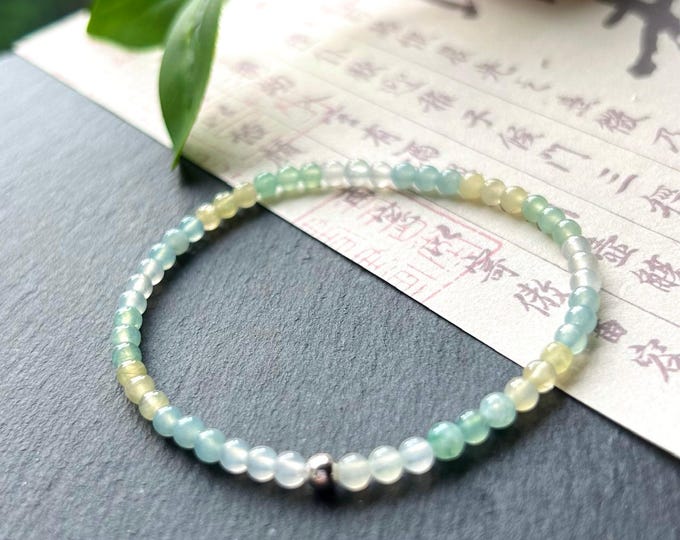 Natural Jadeite Beaded Minimalist Bracelet Jewelry Burmese Type A Highly Translucent Icy Multicolor 3mm Jade