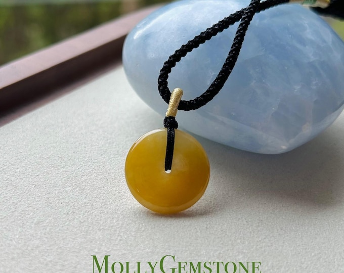 Jadeite Jade Lucky Donut Pendant Necklace Mothers Day Gift Natural Untreated Unheated Type A Icy Translucent Burmese Orange Jade Ping An Kou