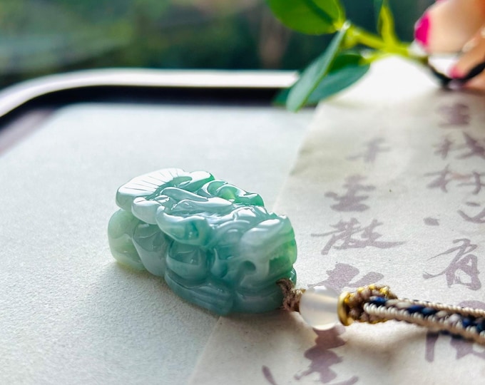 Jadeite Jade Pixiu Pendant Necklace Jewelry Fathers Day Gift Natural Untreated Type A Burmese Icy Green Jade Lucky Amulet Hand-carved Pixiu
