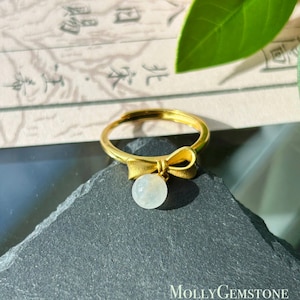 Anillo de jadeíta natural, regalo para el Día de la Madre, jade birmano tipo A, de color blanco hielo altamente translúcido, 6 mm / estilo lazo, plata de ley chapada en oro de 18k.