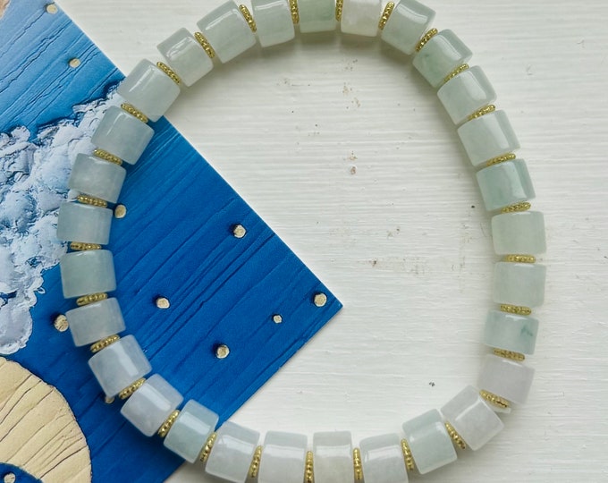 Jadeite Jade Bracelet Jewelry Gift for Her 100% Untreated Genuine Type A Burmese Icy White Myanmar 7mm Handmade in Canada