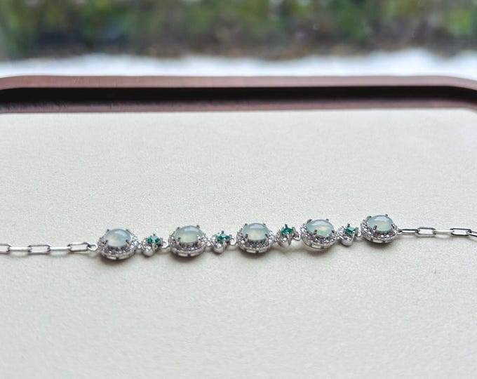 Jadeite Jade Bracelet Jewelry Authentic Untreated Icy Highly Translucent Burmese Type A Jadeite Icy White Jadeite & Sterling Silver