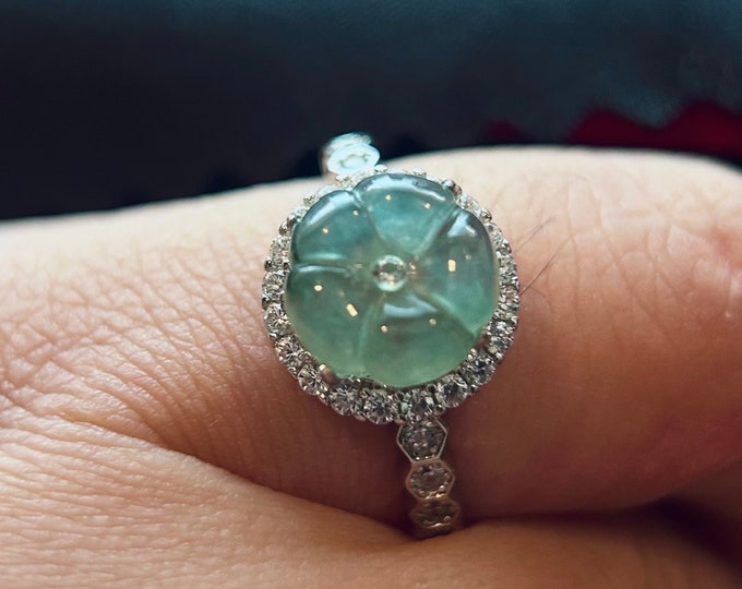 Jadeite Silver Ring Jewelry Adjustable Ring Gift for her Icy Translucent Untreated Type A Natural Burmese Blue Jadeite Handmade in Canada