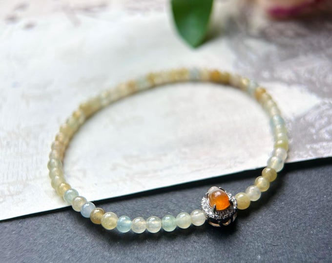 Natural Jadeite Beaded Bracelet Burmese Type A Highly Translucent Icy Yellow 3mm Jade Minimalist
