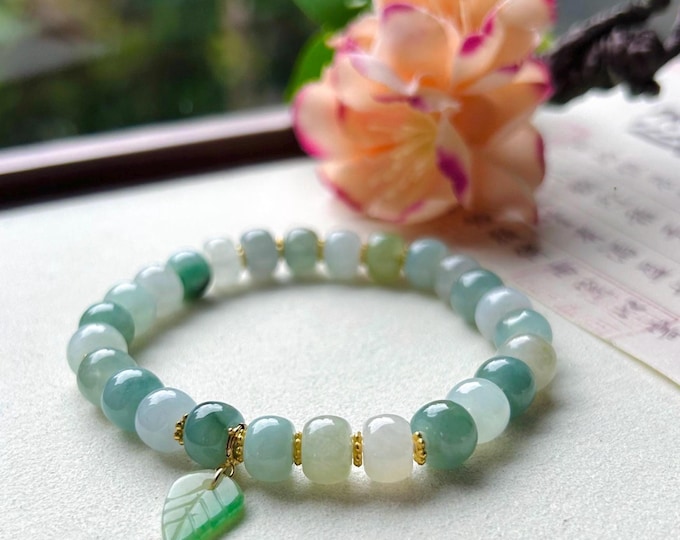 Jadeite Jade Beaded Bracelet Handmade Jewelry Gift for Her Natural Untreated Burmese Type A Icy Translucent Jadeite Multi-color Feicui 8mm