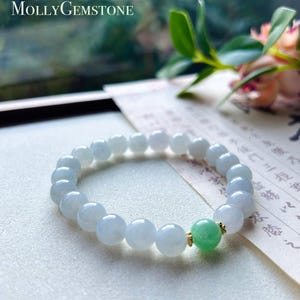 Pulseira de contas de jade jadeíta, joia artesanal, presente para ela, birmanesa, natural, translúcida, tipo A, jade azul e verde, lavanda, 8,7 mm