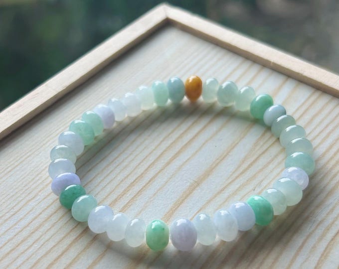 Jadeite Jade Bracelet Jewelry Gift for Her 100% Untreated Genuine Highly Translucent Type A Burmese Icy Multi-color 7.5mm 6.5” adjustable