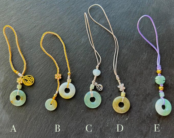Jadeite Jade Phone Charm Keychain Handmade Jewelry Gift for Her Natural Untreated Type A Burmese Icy Lucky Donut Jade Protection Amulet