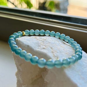 Jade Bead Bracelet Jadeite Jewelry Gift for Her 100% Untreated Real Jade Type A Highly Translucent Icy Blue Guatemala 6mm Handmade in CANADA