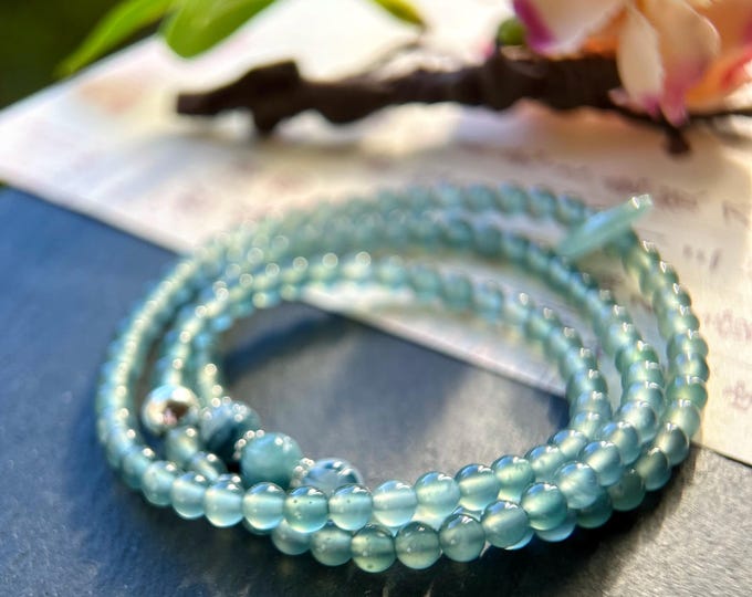 Natural Jadeite Beaded Stacked Bracelet Necklace Jewelry Guatemalan Type A Super High Translucency Icy Blue Jade 4.6mm