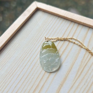 Jadeite Jade Pendant Jewelry Burmese Untreated Type A Highly Translucent Icy Dual-Color Yellow Jadeite Landscape Pendant Handmade in Canada
