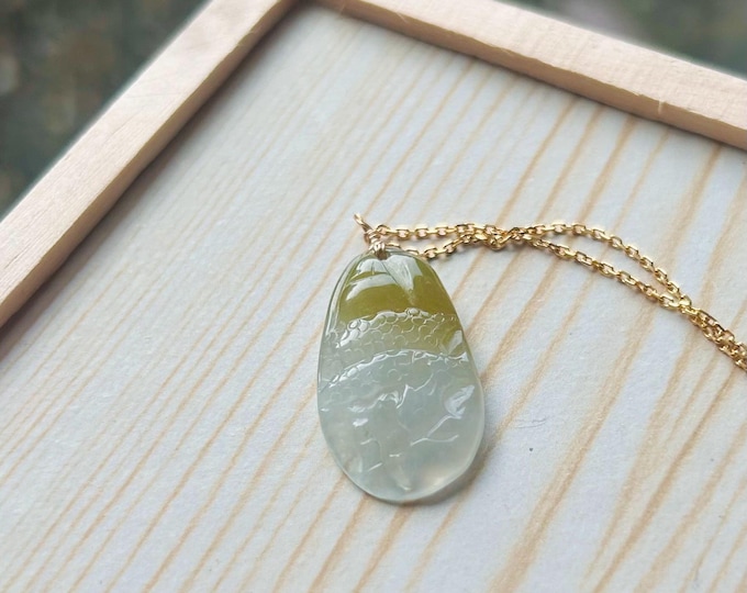 Jadeite Jade Pendant Jewelry Burmese Untreated Type A Highly Translucent Icy Dual-Color Yellow Jadeite Landscape Pendant Handmade in Canada