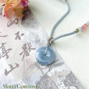 Jadeite Jade Lucky Donut Pendant Adjustable Necklace Gift for Her Natural Burmese Type A Icy Translucent Lavender Purple Jade PingAnKou 20mm
