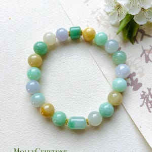 Jadeite Jade Beaded Bracelet Handmade Jewelry Gift for Her Authentic Untreated Burmese Type A Icy Gelatinous Jadeite MultiColor FeiCui 9mm