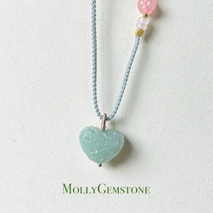 Jadeite Jade Heart Pendant Adjustable Necklace Handcrafted Gift for Her Burmese Authentic Untreated Type A Translucent Icy Green Jade